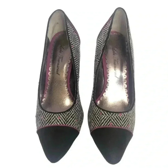Lulu Townsend Tweed Black White Pink Patterned Stilettos Pumps Heels Size 7.5 - Picture 2 of 9